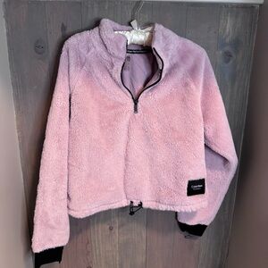 Calvin Klein Performance Pink Sherpa Half Zip Cropped Pullover Medium